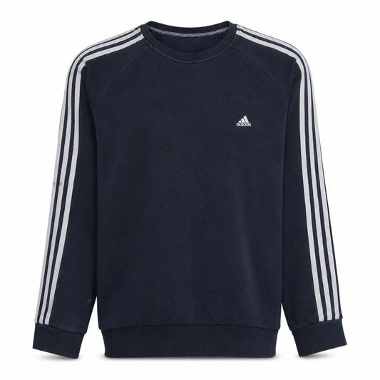 Adidas Mens Black Crew Neck Sweatshirt Size L Classic 3-Stripes Pullover