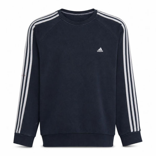 Adidas Mens Black Crew Neck Sweatshirt Size L Classic 3-Stripes Pullover
