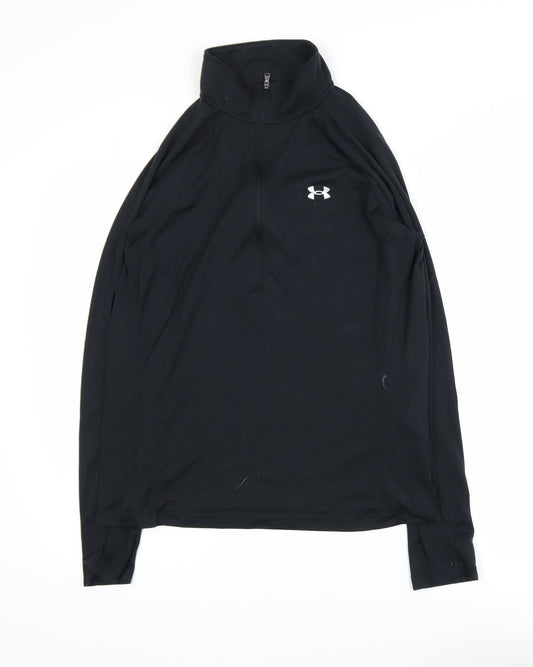 Under Armour Boys Black L Long Sleeve 1/4 Zip Track Jacket HeatGear