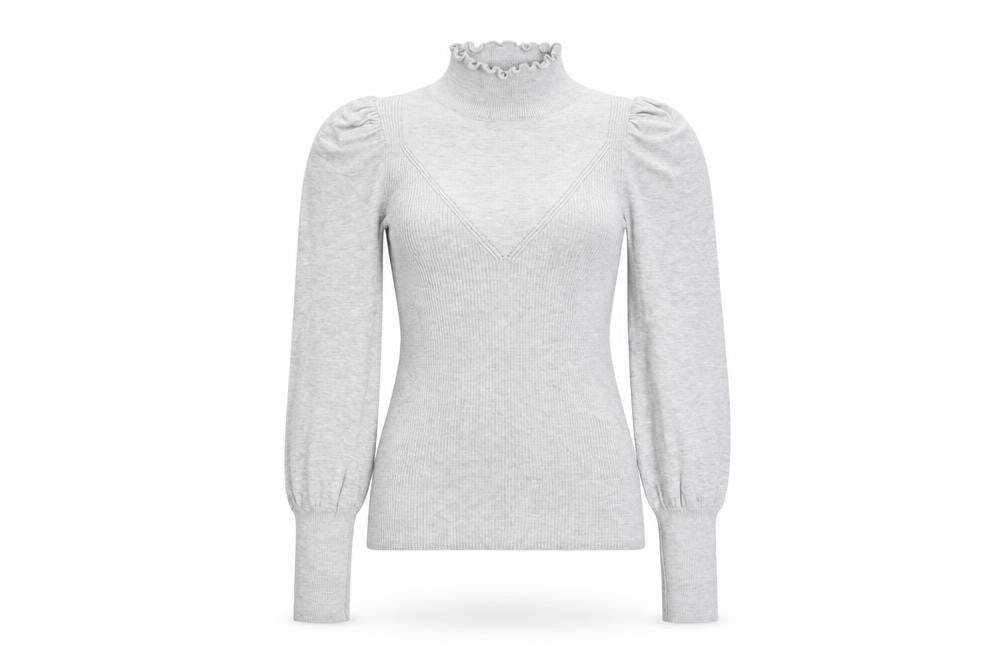 River Island Womens Grey High Neck Puff Sleeve Knit Blouse Size 6