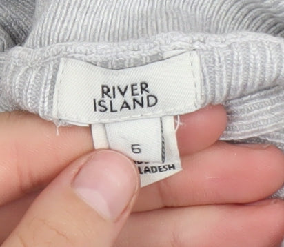 River Island Womens Grey High Neck Puff Sleeve Knit Blouse Size 6