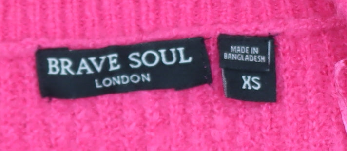 Brave Soul Womens Pink XS Cardigan V-Neck Acrylic Blend Knit