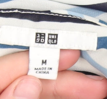 Uniqlo Women Blue Striped Bow Neck Chiffon Blouse Size M