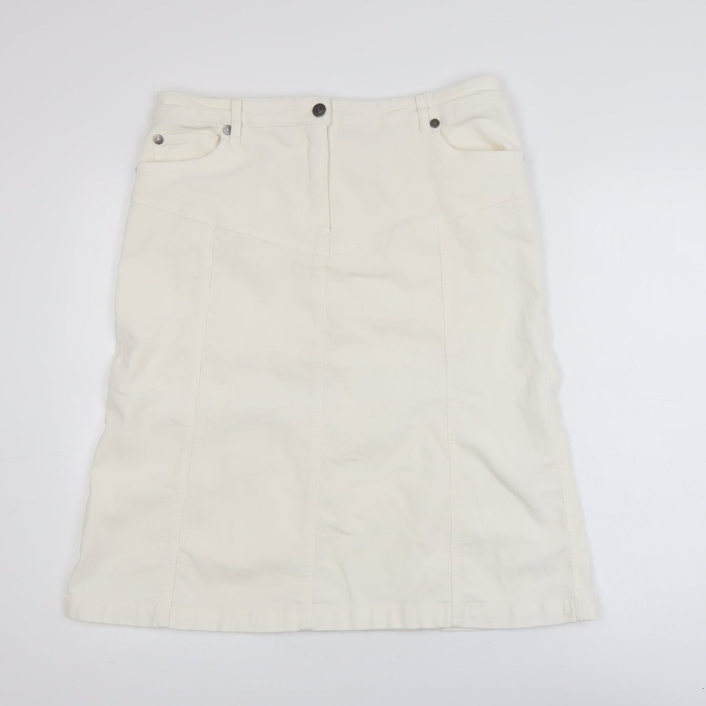 b.young Women Ivory A-Line Stretch Cotton Knee Length Skirt Size 14