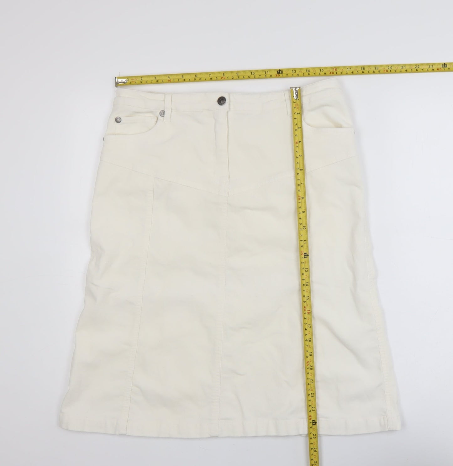 b.young Women Ivory A-Line Stretch Cotton Knee Length Skirt Size 14