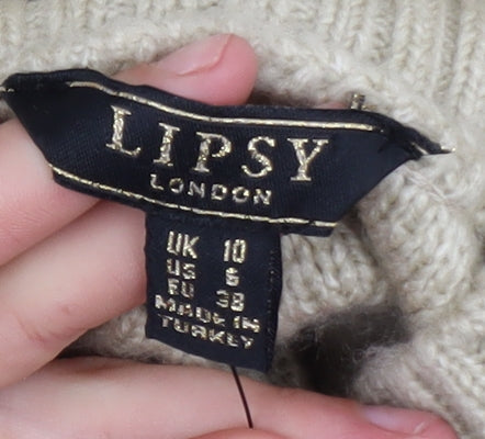 Lipsy London Womens Beige Mock Neck Long Sleeve Jumper UK 10