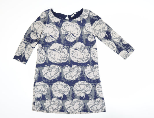 White Stuff Women's Blue Floral Shift Dress Size 12 3/4 Sleeve