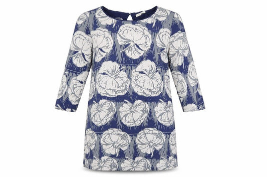White Stuff Women's Blue Floral Shift Dress Size 12 3/4 Sleeve