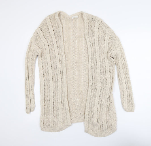 Garnet Hill Women's Beige Open-Knit Linen Cotton Cardigan Size S