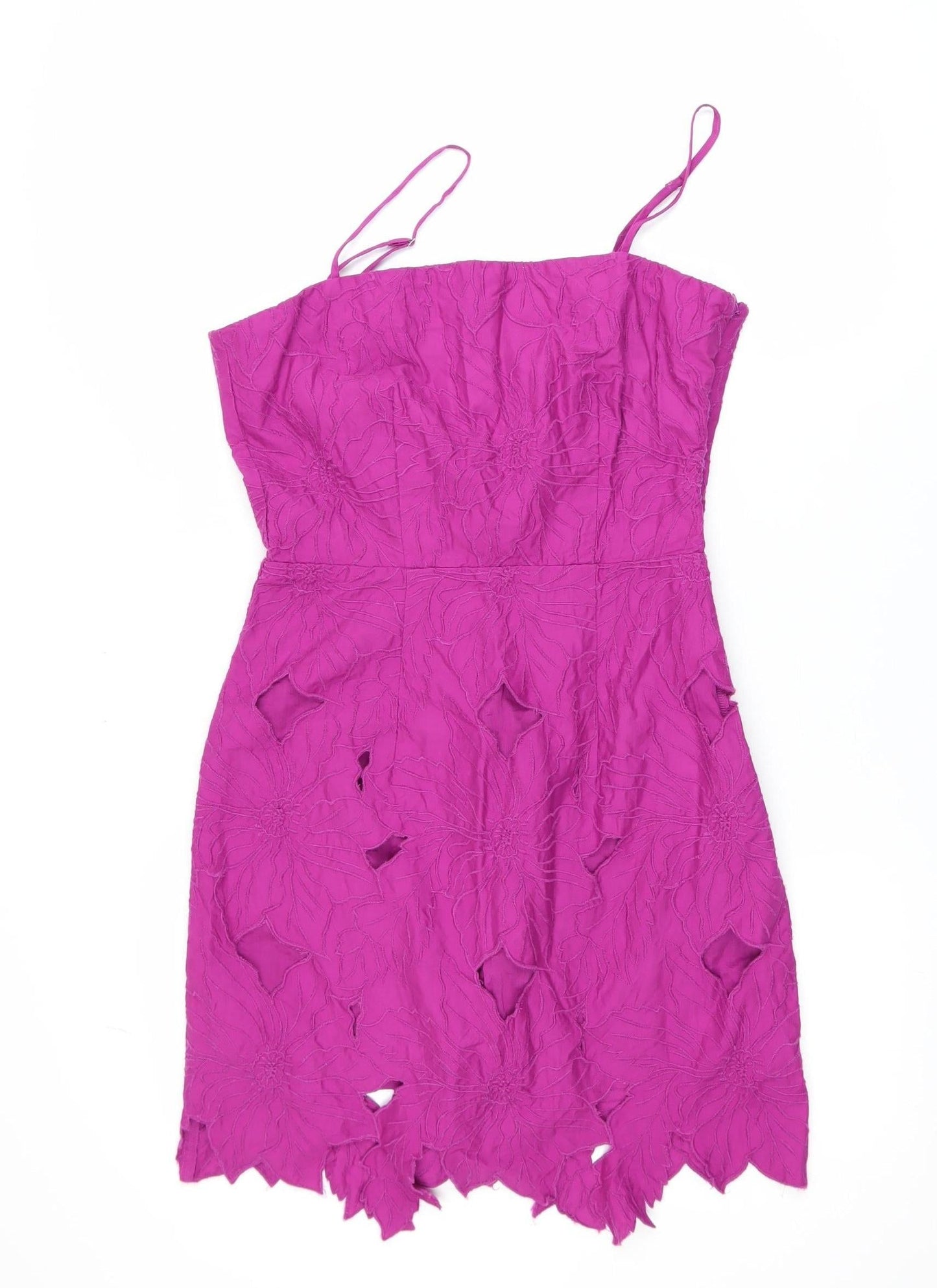H&M Women’s Pink Floral Embroidered Cut Out Bodycon Dress Size 8