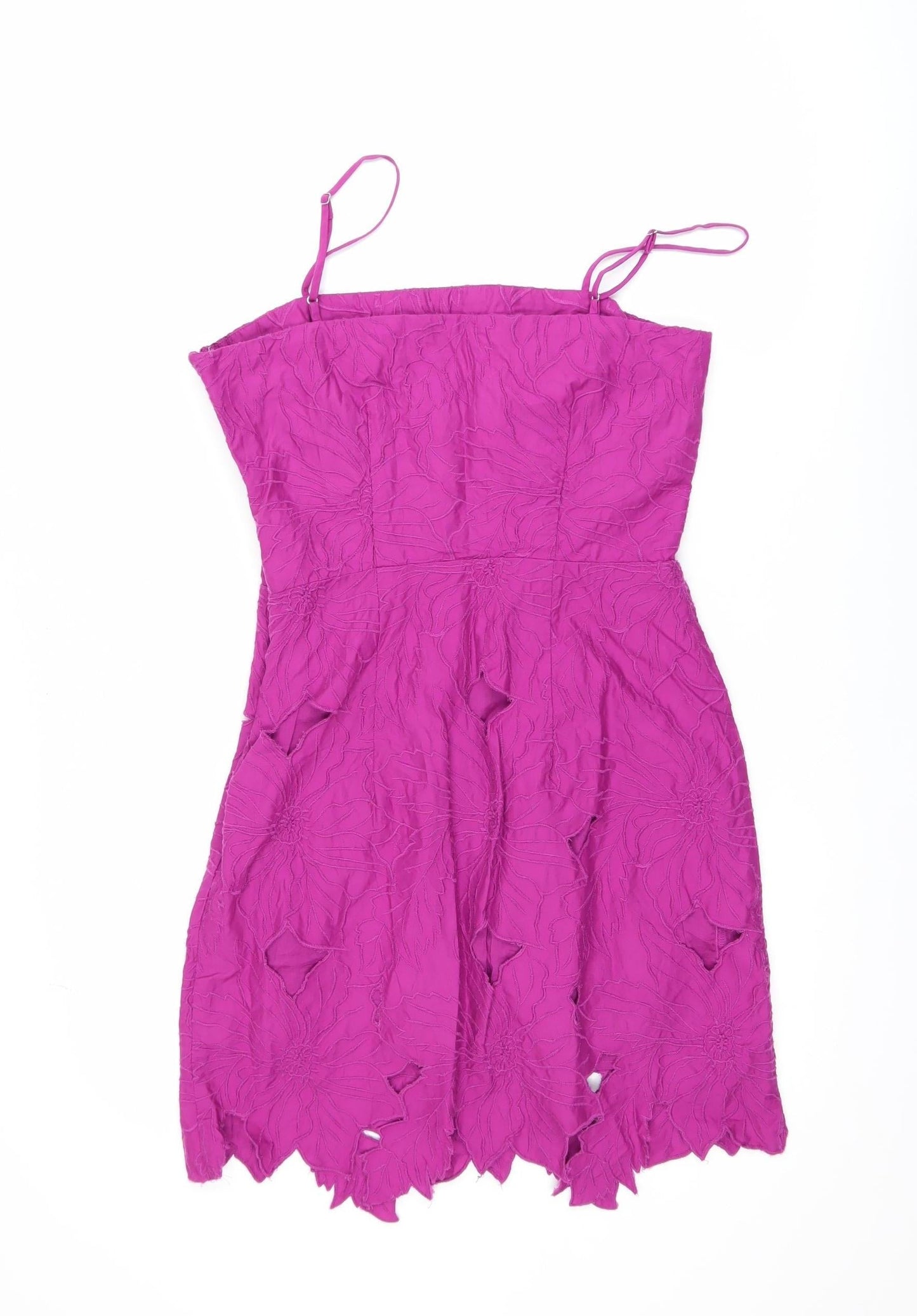 H&M Women’s Pink Floral Embroidered Cut Out Bodycon Dress Size 8