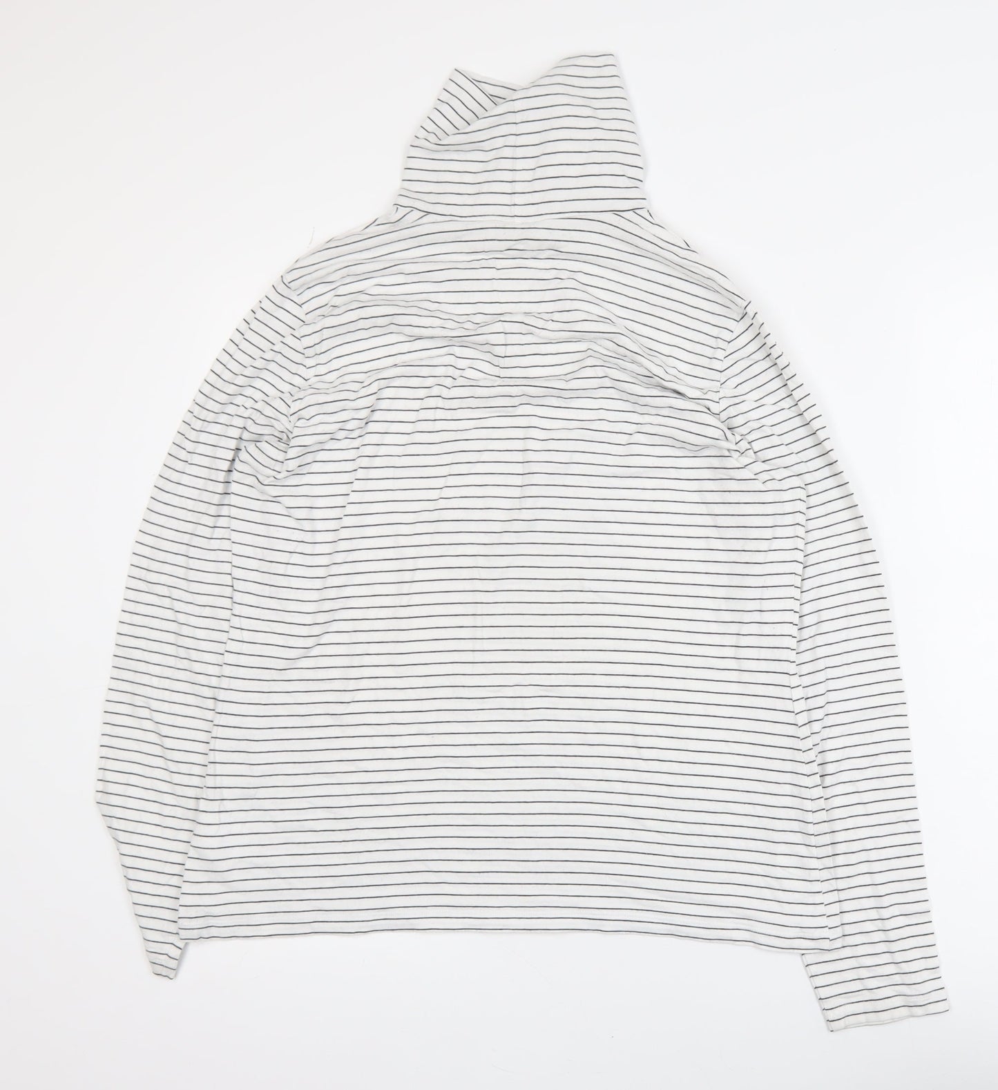 Lands' End Women’s White Striped Roll Neck Long Sleeve Top L