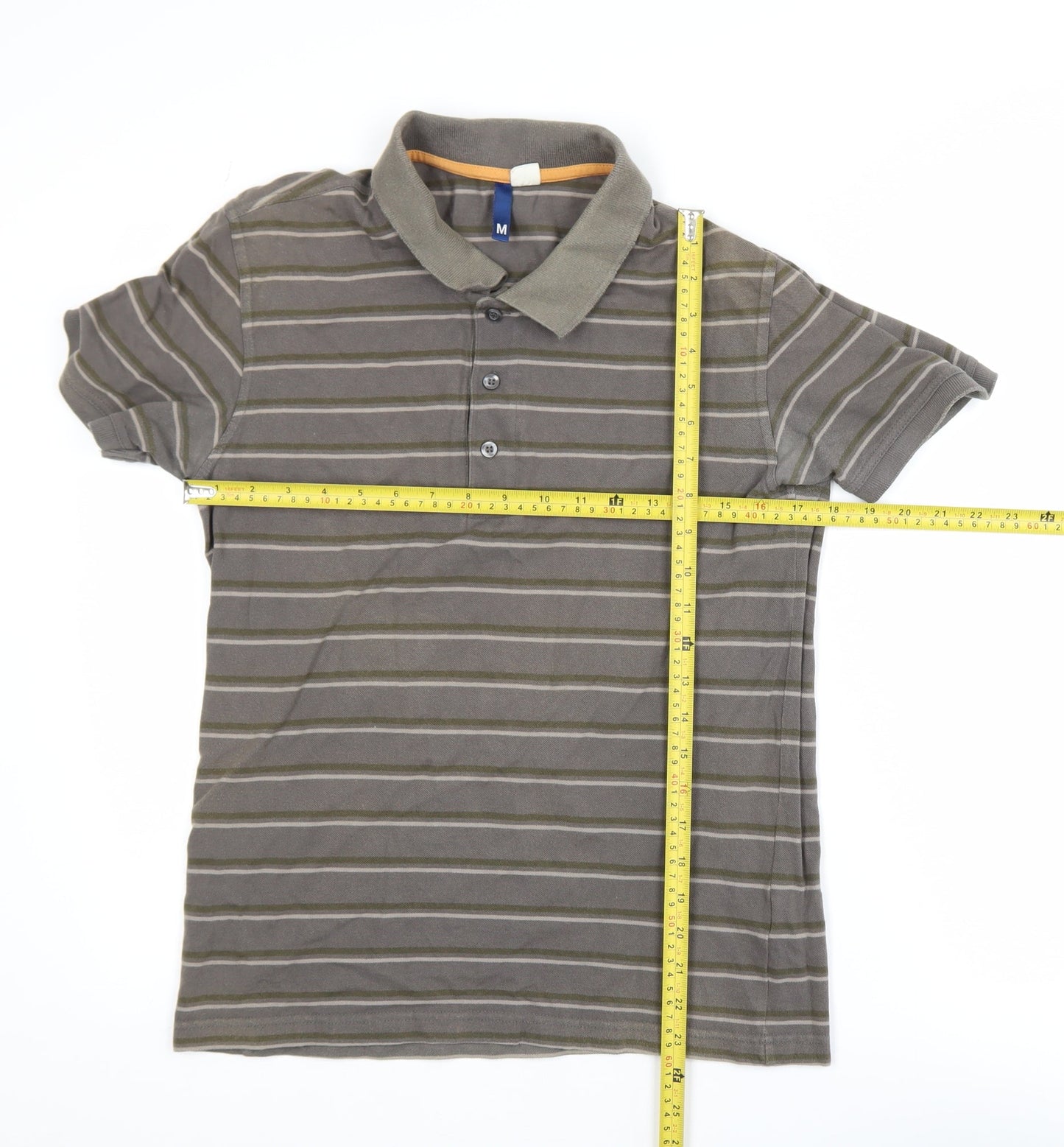 H&M Men's Brown Striped Cotton Polo Shirt Size M Casual Classic