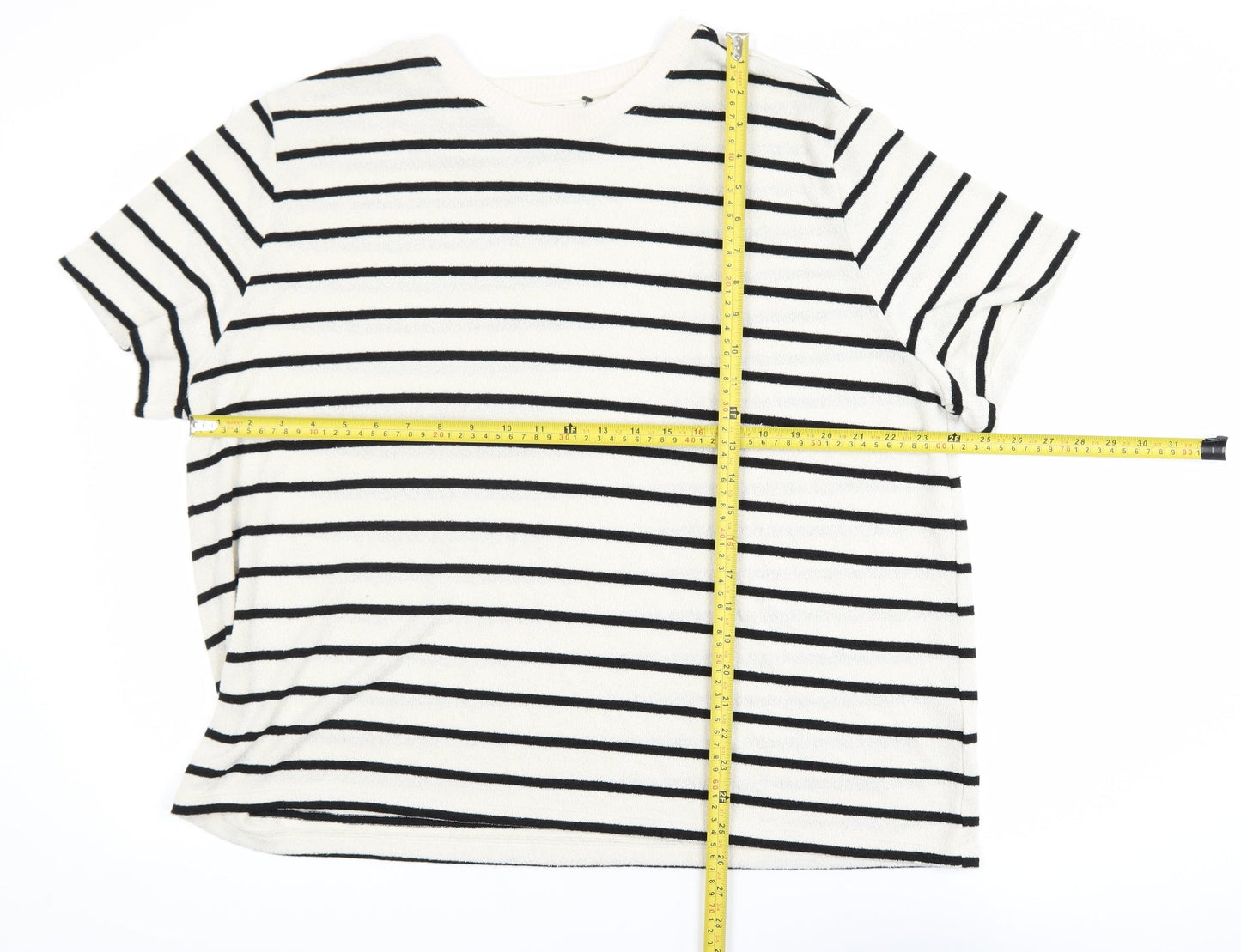 H&M Women’s White Black Striped Short Sleeve Cotton T-Shirt Size 18