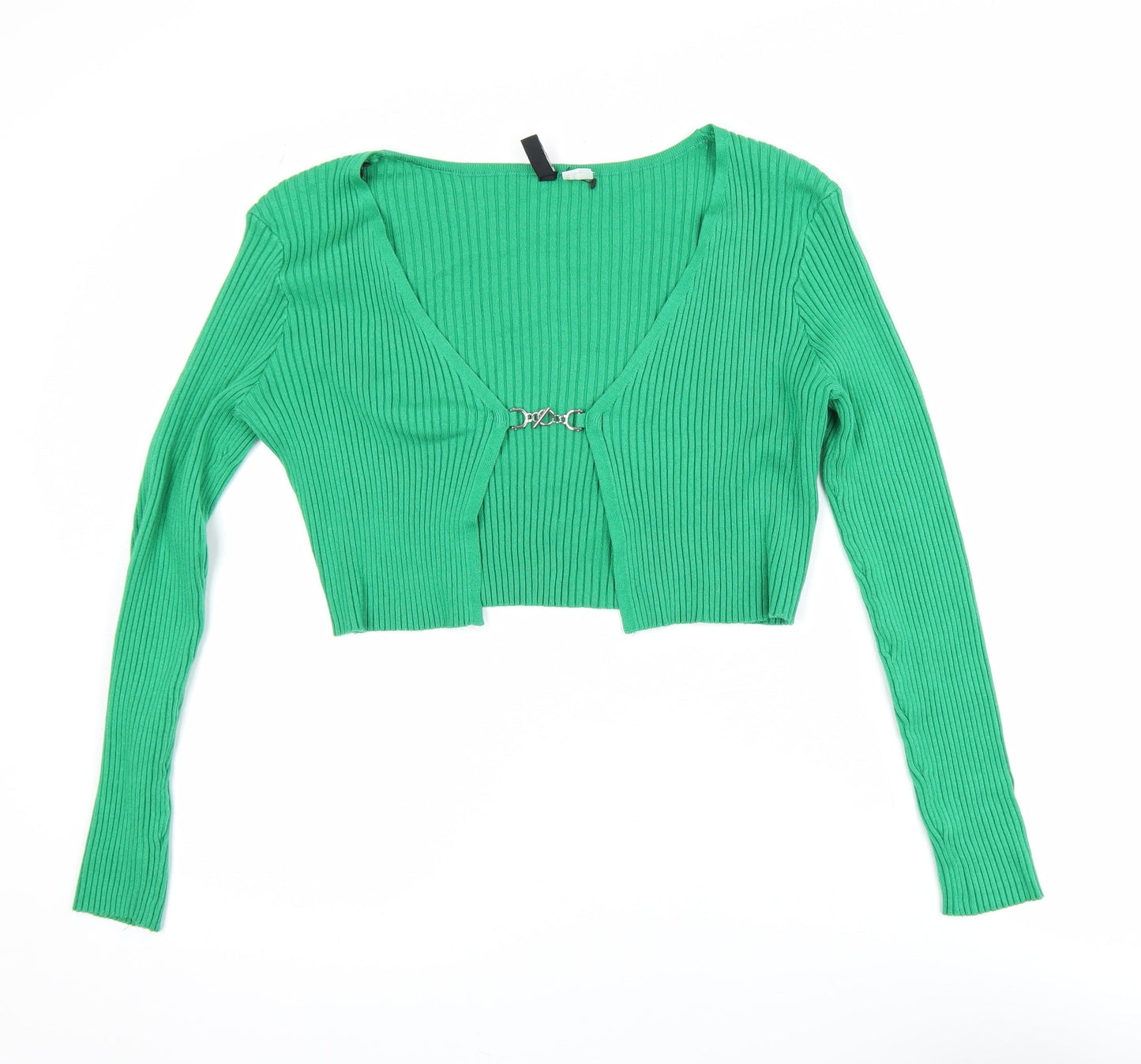 H&M Divided Green V-Neck Ribbed Knit Cropped Cardigan Women’s Size 12