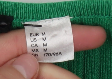 H&M Divided Green V-Neck Ribbed Knit Cropped Cardigan Women’s Size 12