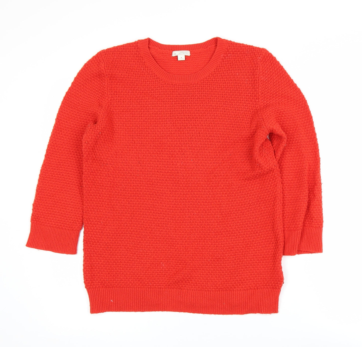 Gap Women Red Wool Blend Waffle Knit Crew Neck Jumper M