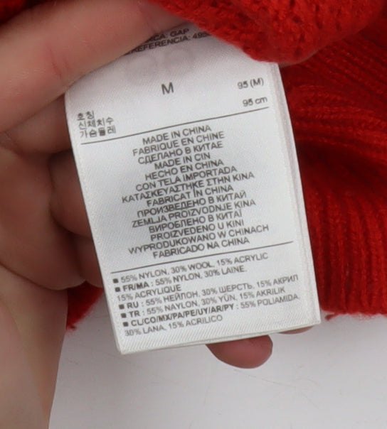 Gap Women Red Wool Blend Waffle Knit Crew Neck Jumper M