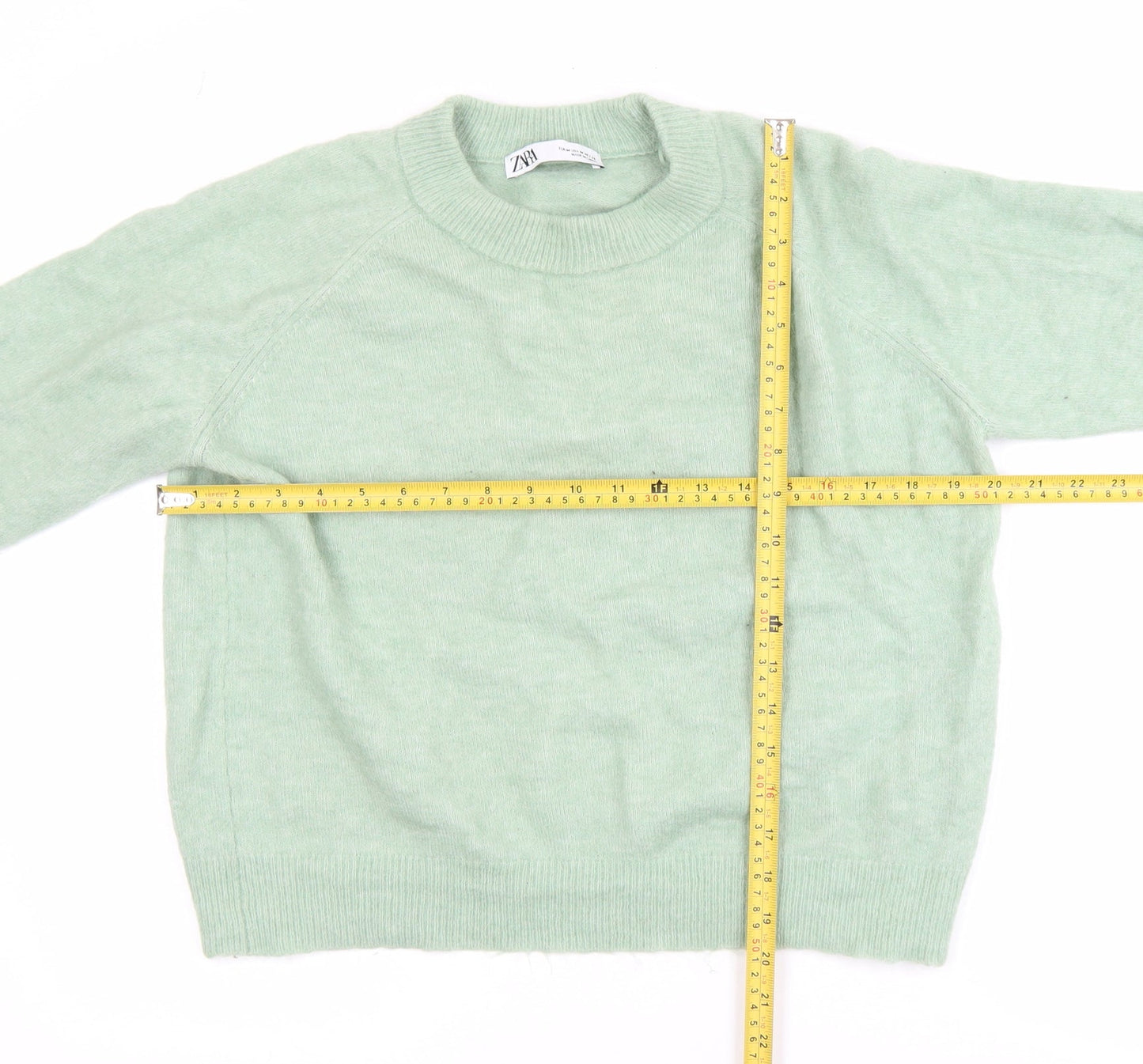 Zara Womens Green Alpaca Wool Blend Crew Neck Pullover Jumper Size 12