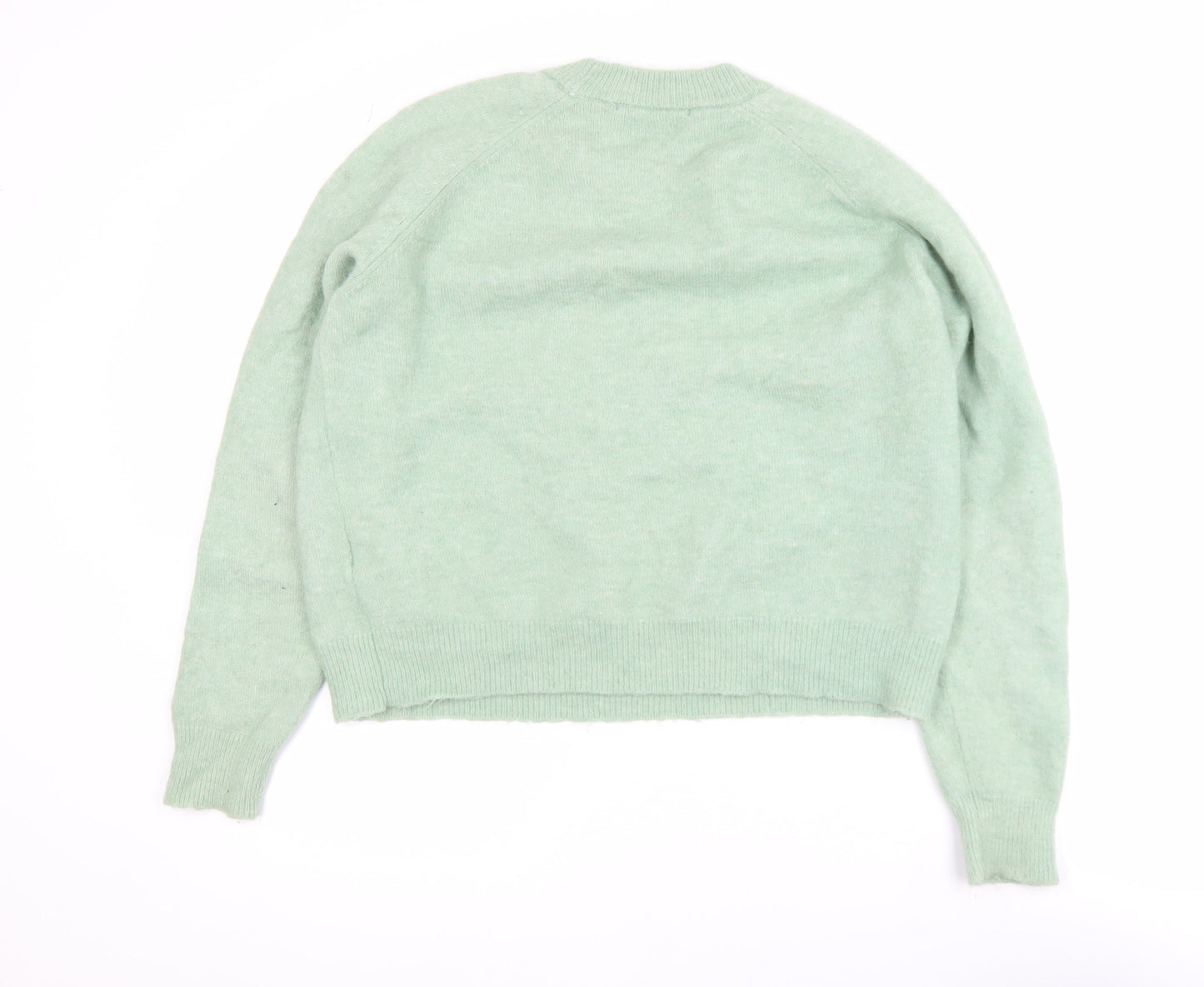 Zara Womens Green Alpaca Wool Blend Crew Neck Pullover Jumper Size 12