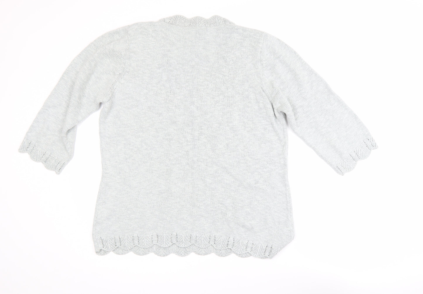 Marks and Spencer Per Una Grey V-Neck Button 3/4 Sleeve Jumper Size 16