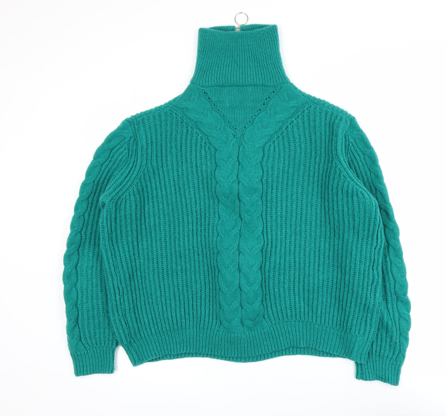 Feelhoo Women's Green Cable-Knit High Neck Full Zip Jumper M