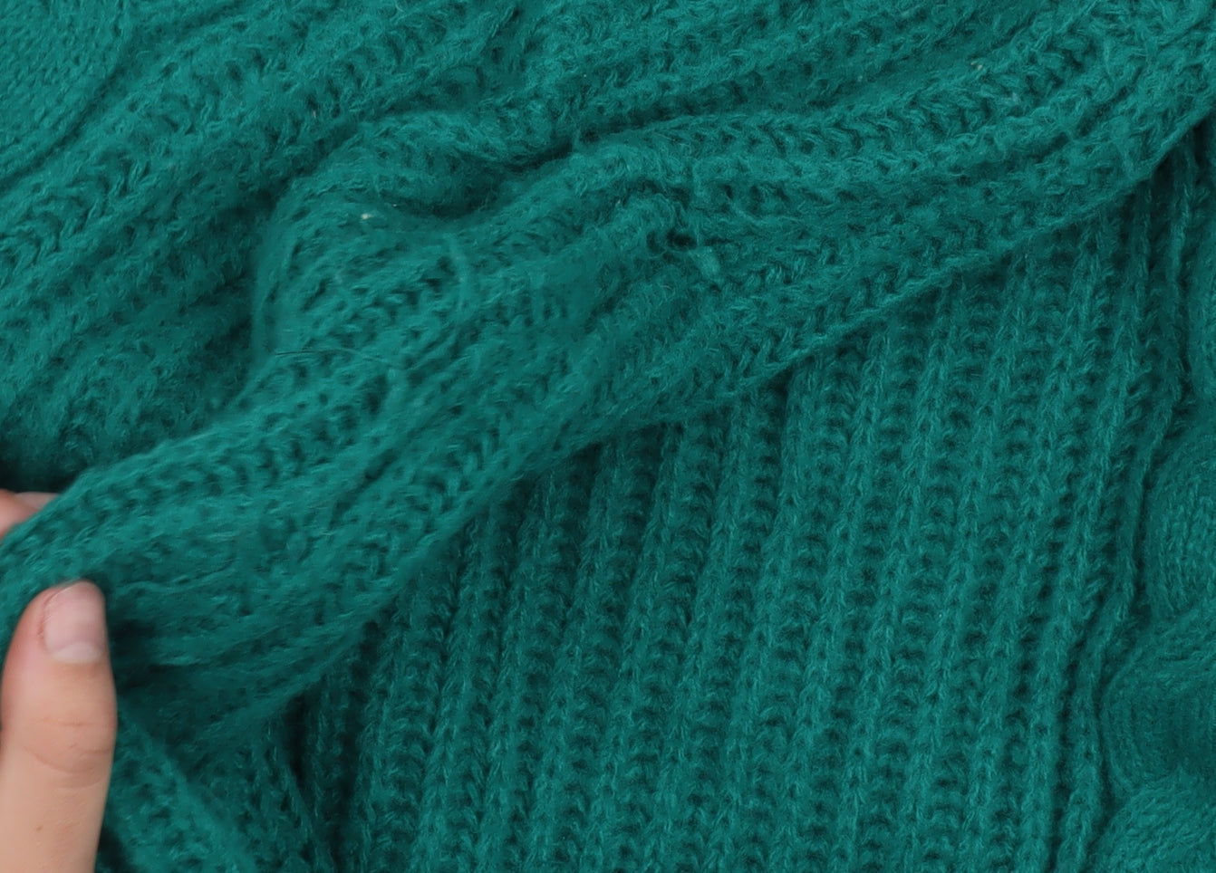Feelhoo Women's Green Cable-Knit High Neck Full Zip Jumper M