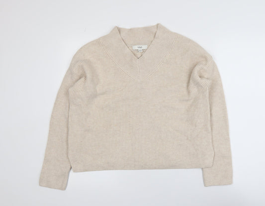 Marks and Spencer Womens Beige V-Neck Knit Jumper Medium