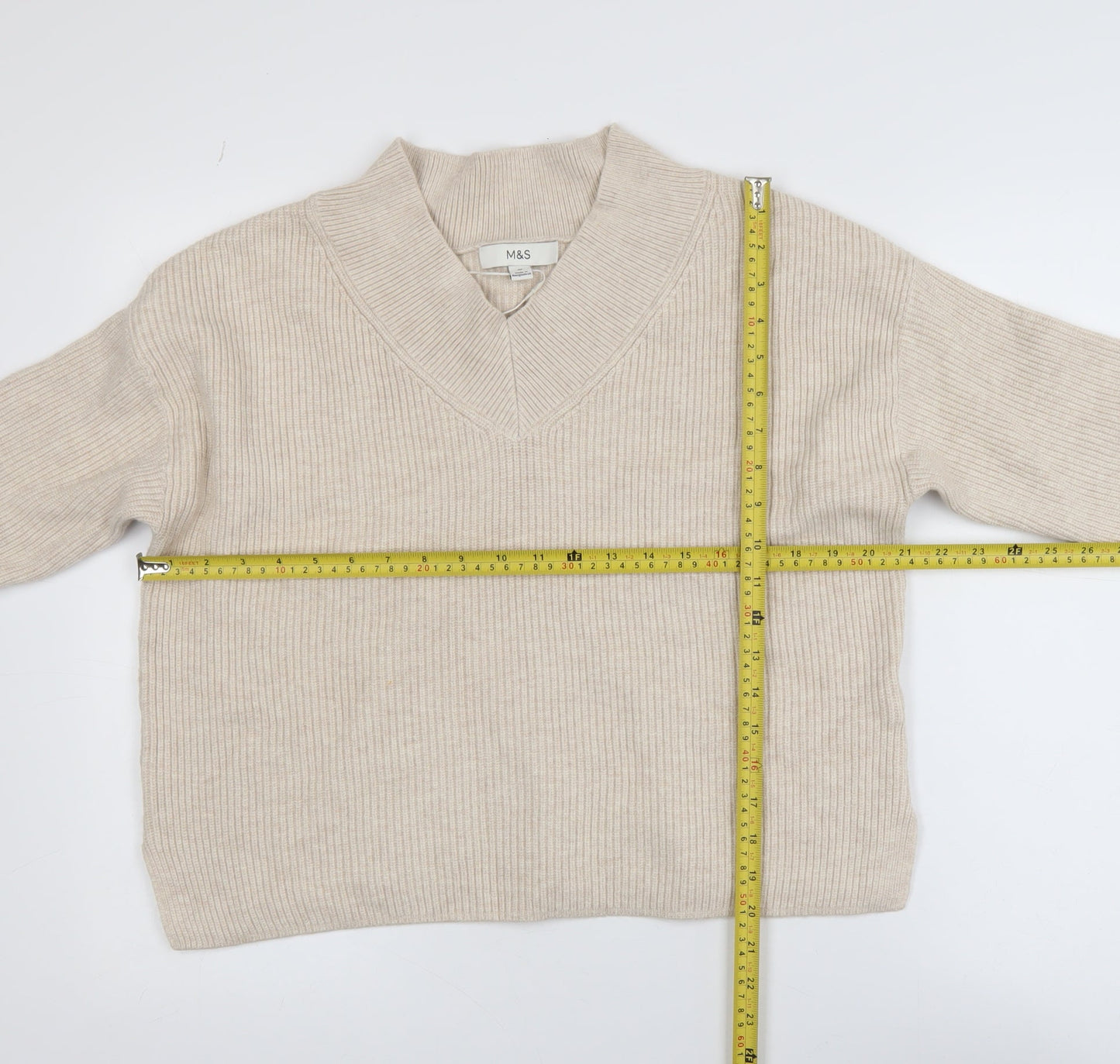 Marks and Spencer Womens Beige V-Neck Knit Jumper Medium