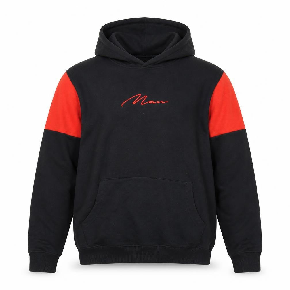 boohooMAN Men's Black Red Pullover Hoodie Size S Embroidered Logo