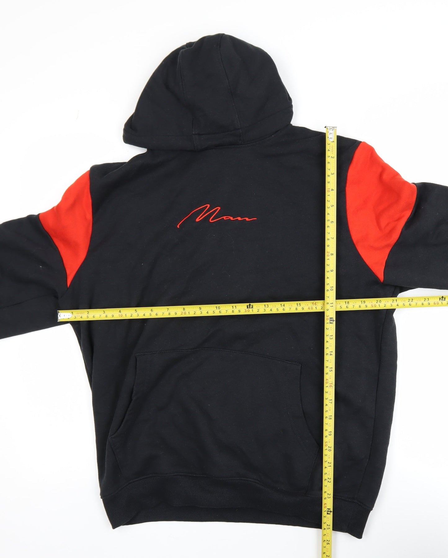 boohooMAN Men's Black Red Pullover Hoodie Size S Embroidered Logo