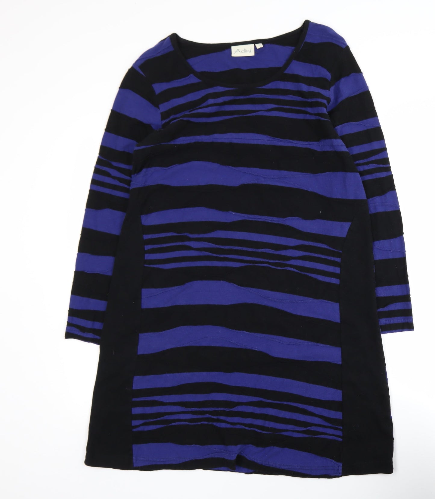 Adini Women’s Blue Black Stripe Shift Dress L 3/4 Sleeve Casual