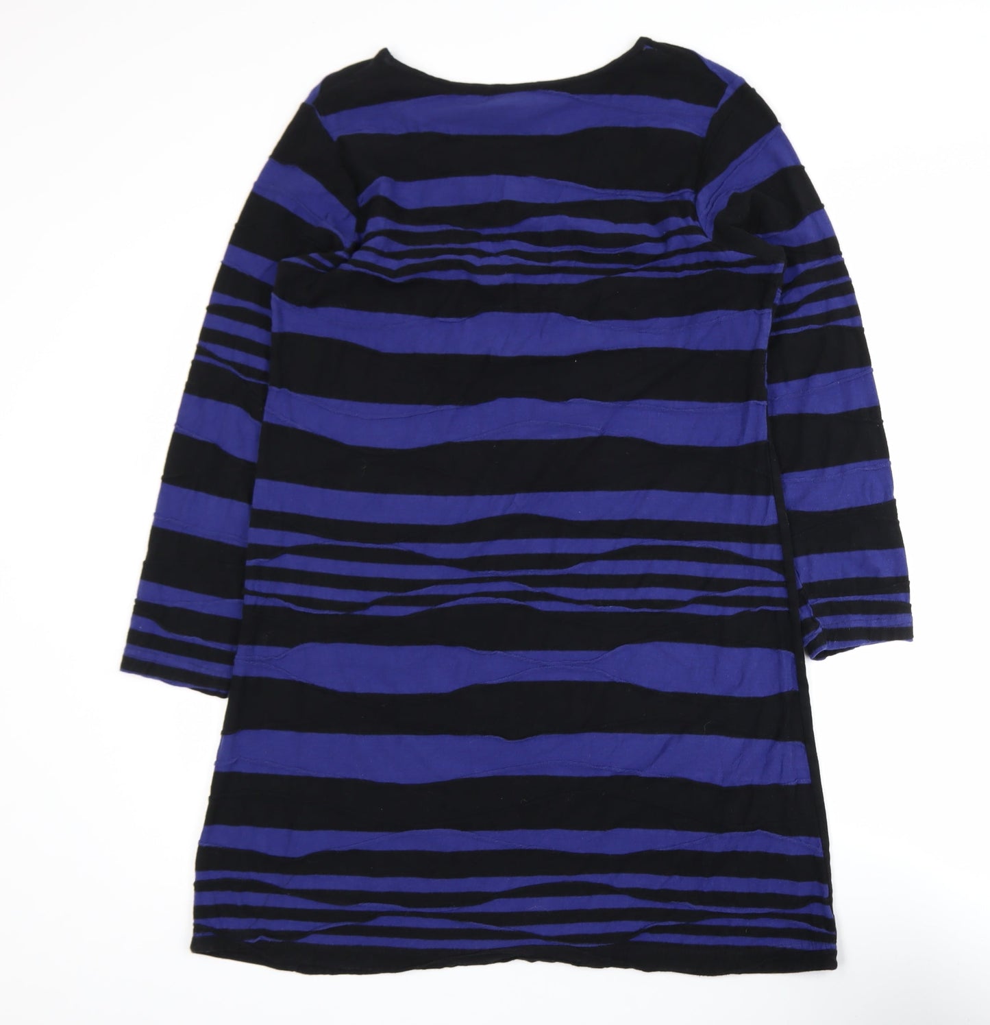 Adini Women’s Blue Black Stripe Shift Dress L 3/4 Sleeve Casual