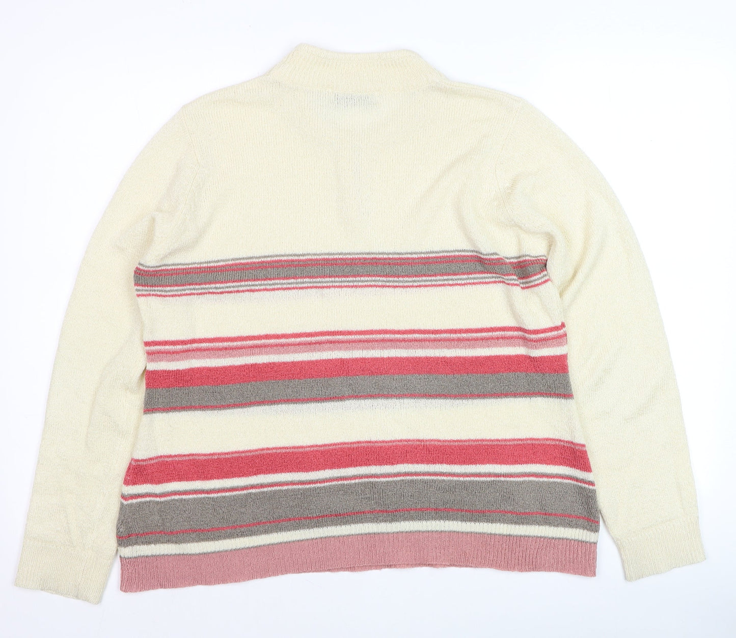 Honor Millburn Womens Ivory Striped Henley Jumper Size 14-16 Acrylic Knit