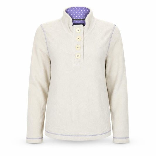 Boden Women Beige Fleece Henley Jumper UK 8 Long Sleeve