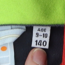Brand and care label for Sergent Major boys’ red soft shell hooded jacket 9-10 years windproof