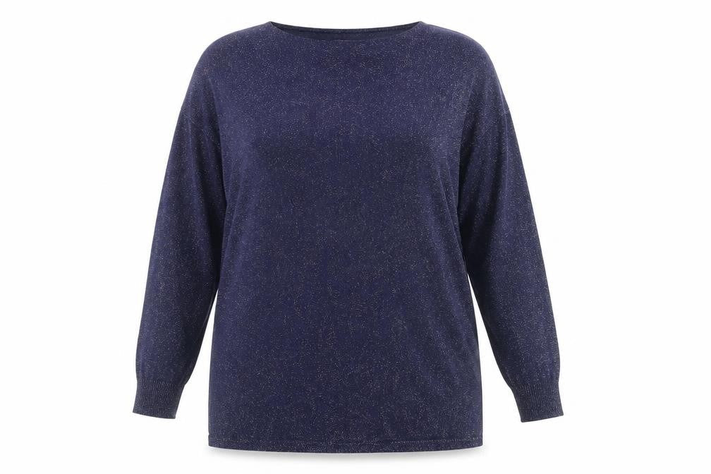Bluoltre Women Blue Glitter Knit Long Sleeve Pullover Jumper S