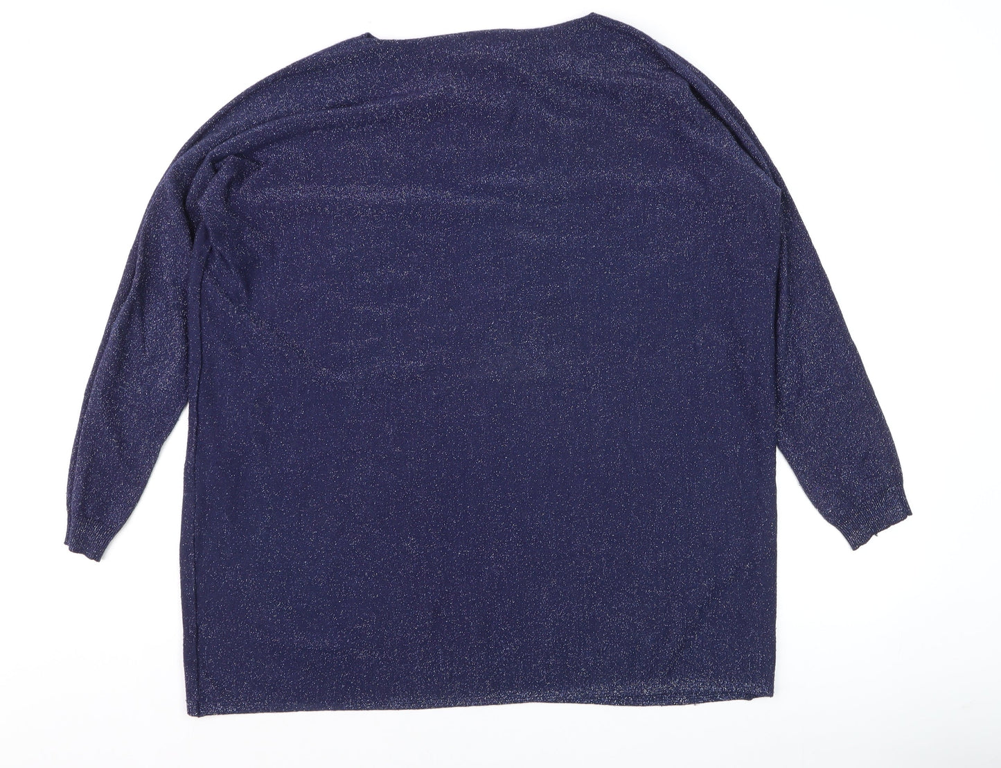 Bluoltre Women Blue Glitter Knit Long Sleeve Pullover Jumper S