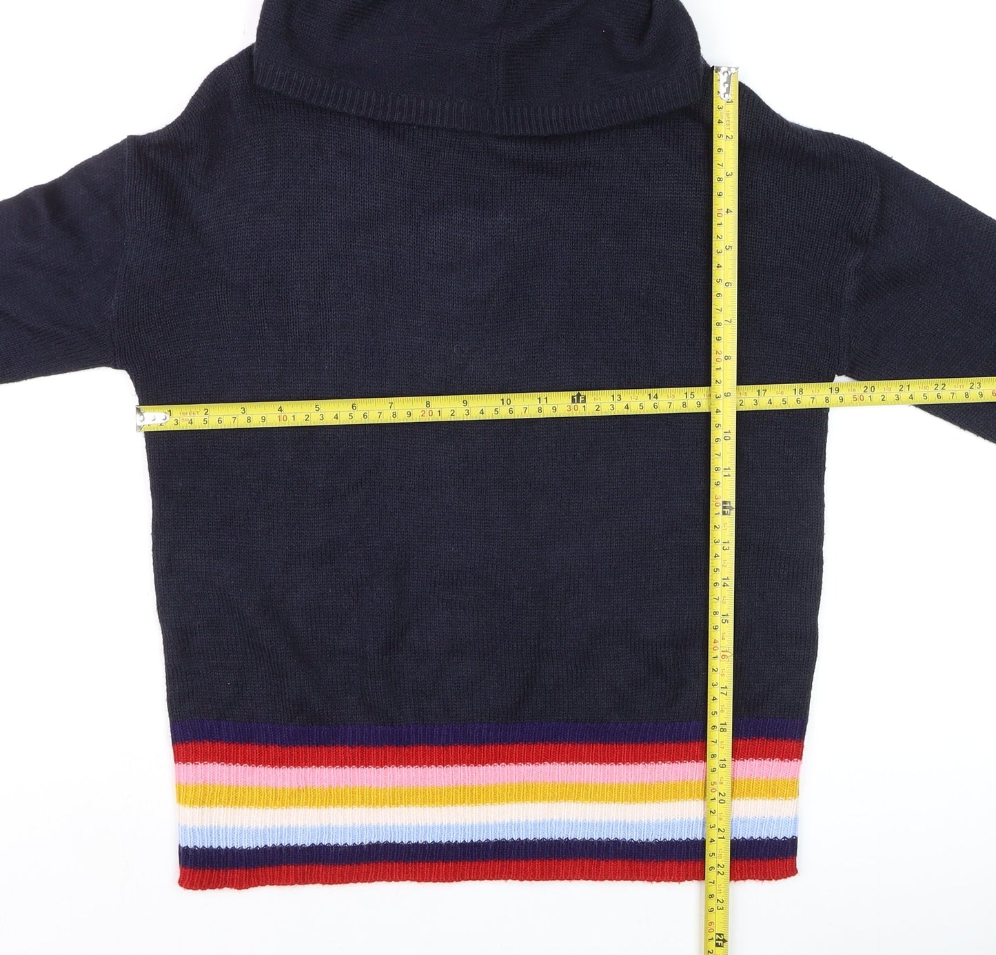 Studio Women Blue Hooded Rainbow Stripe Knit Jumper Size 8