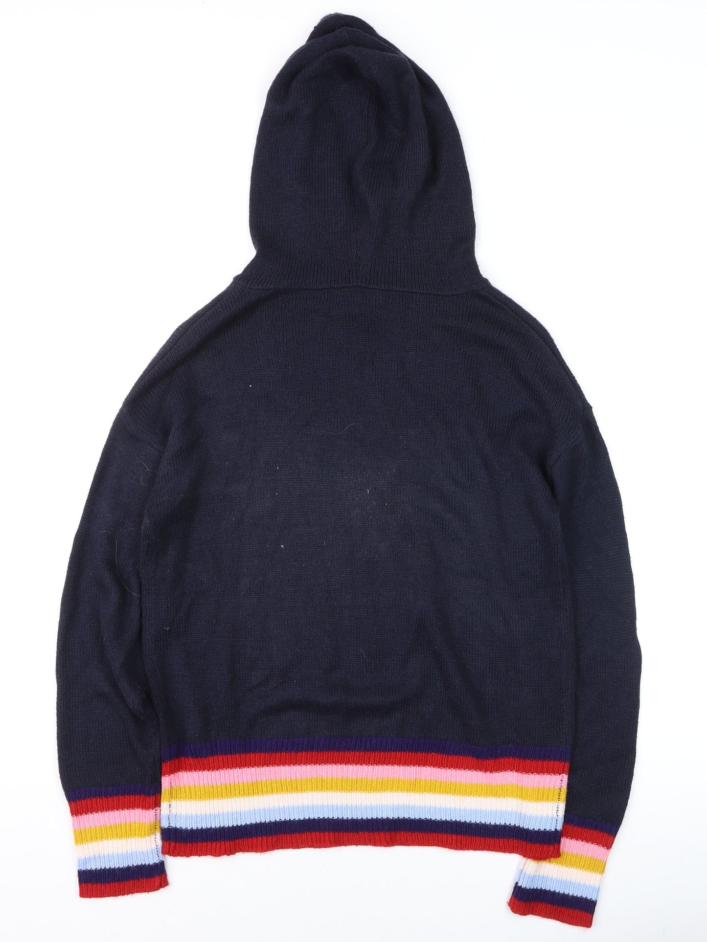 Studio Women Blue Hooded Rainbow Stripe Knit Jumper Size 8