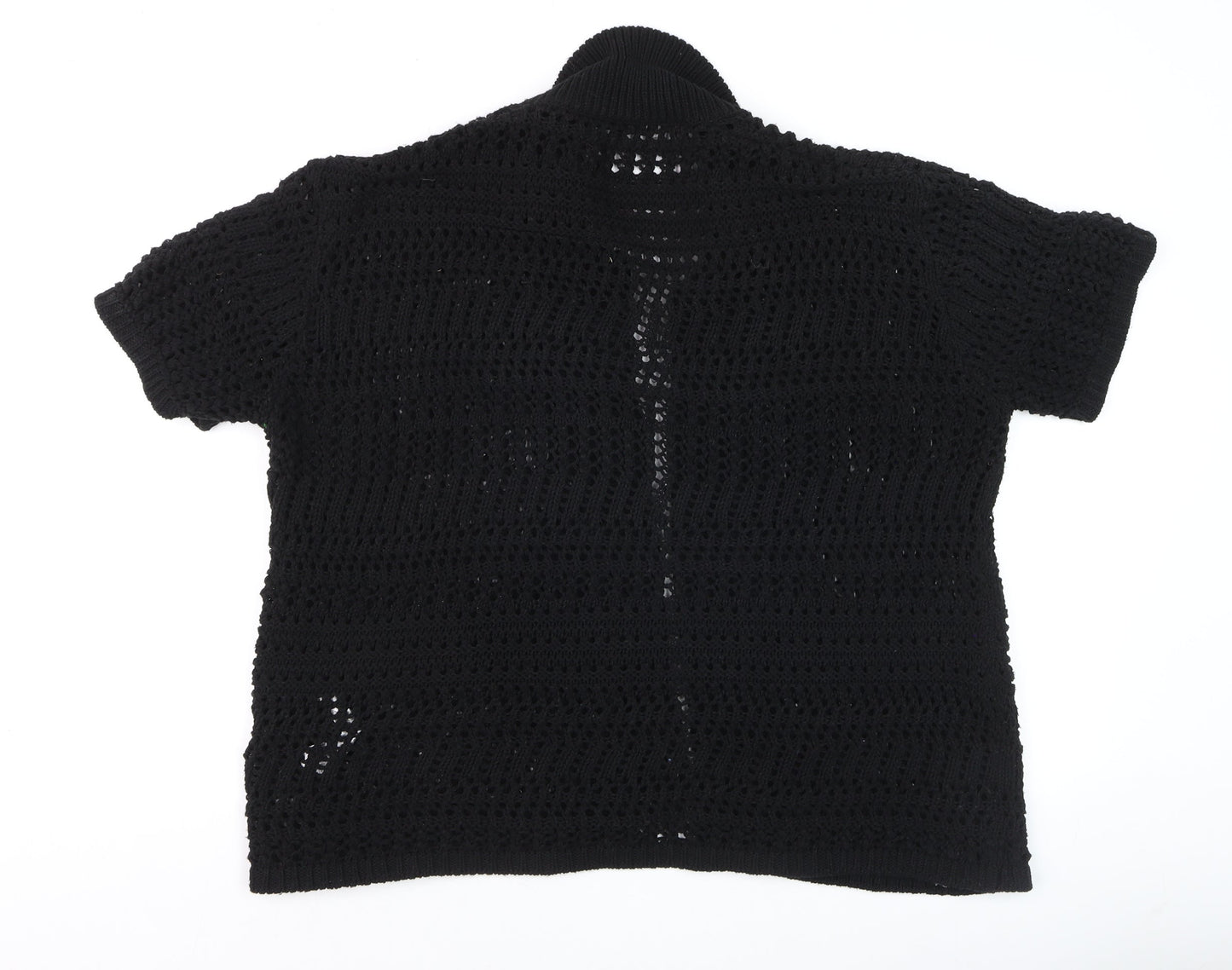 ZARA Women Black Crochet Knit Short Sleeve Cardigan S-M