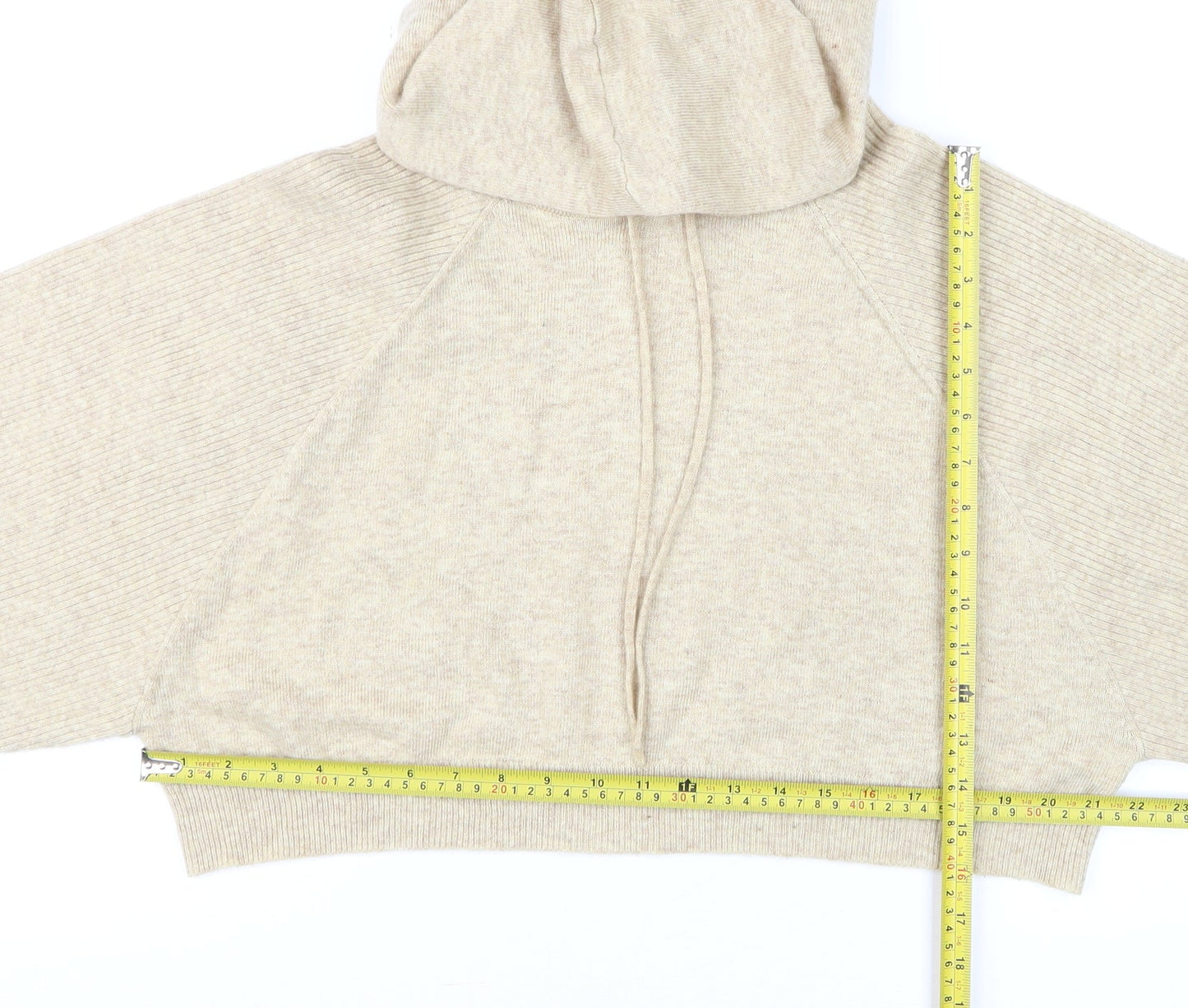 Topshop Women’s Beige Hooded Knit Pullover Jumper Size M