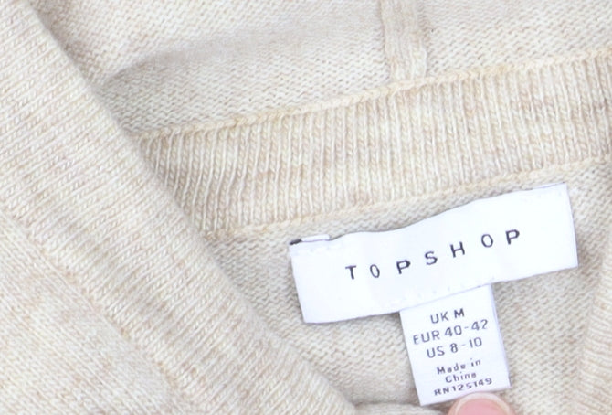 Topshop Women’s Beige Hooded Knit Pullover Jumper Size M