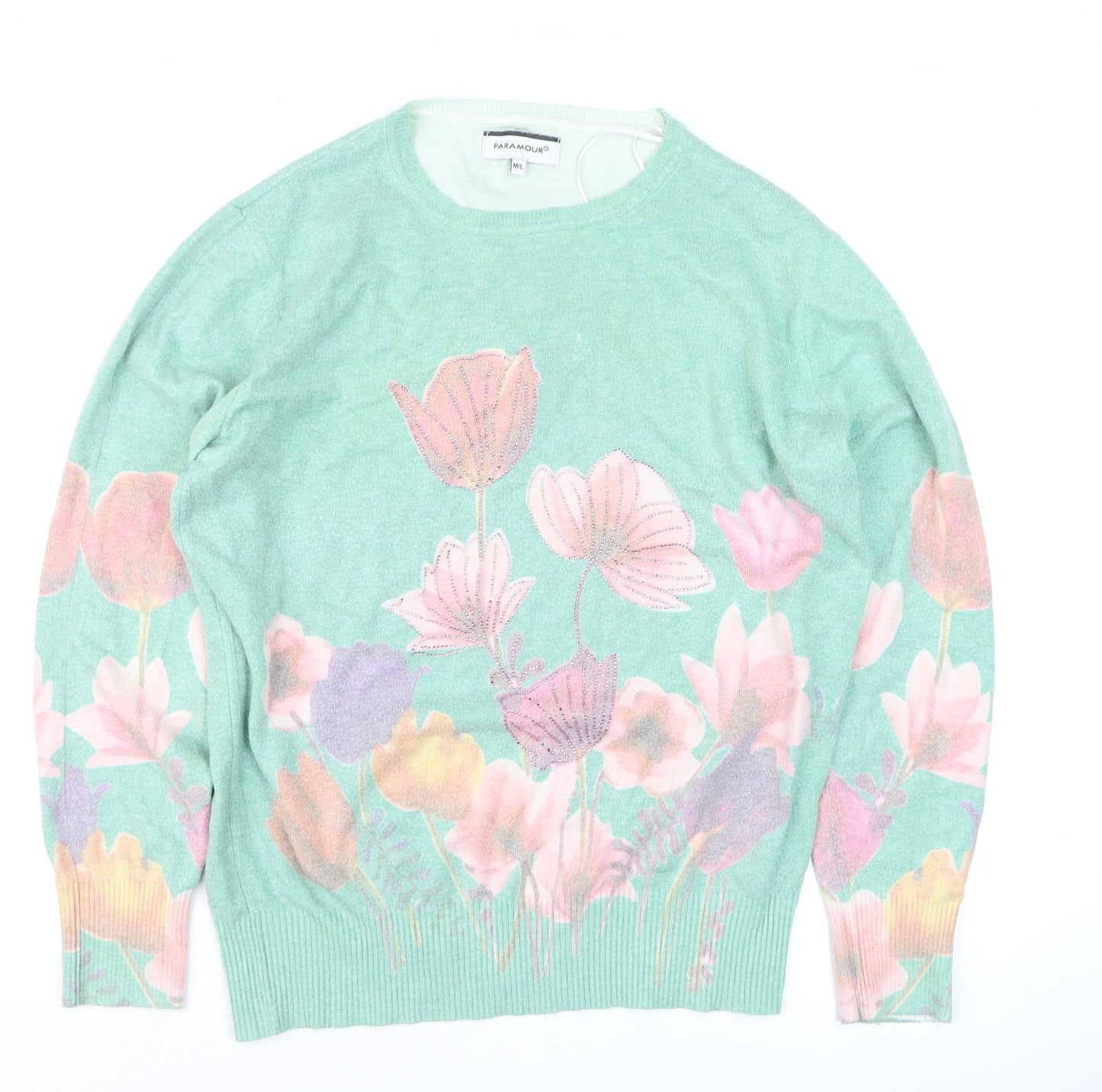 Paramour Women’s Green Floral Knit Pullover Jumper Size L