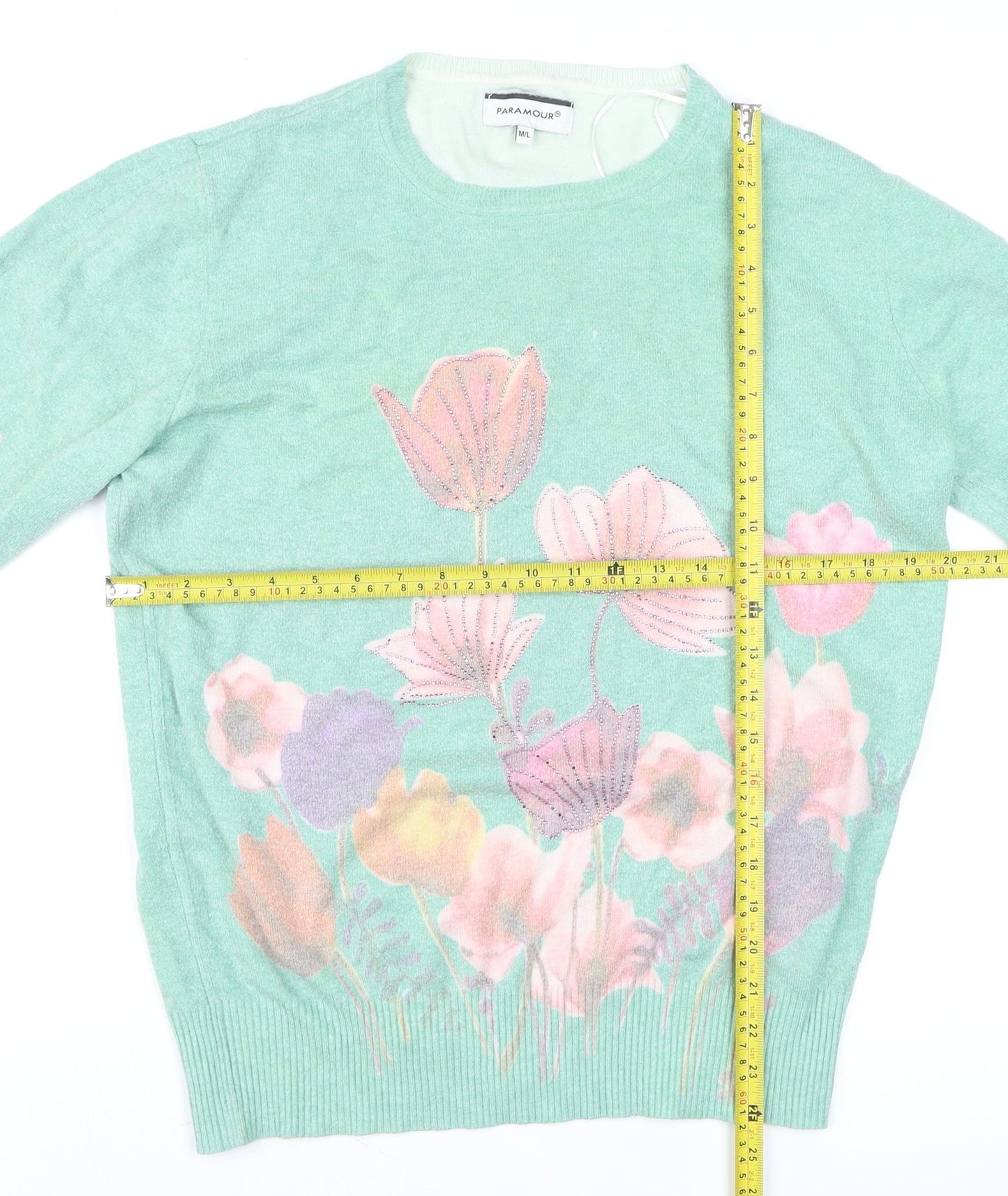 Paramour Women’s Green Floral Knit Pullover Jumper Size L