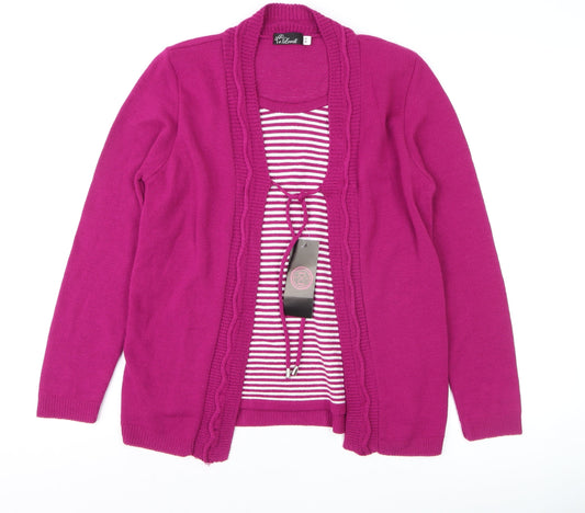 Lovell Womens Pink Striped Knit Cardigan Jumper Size S