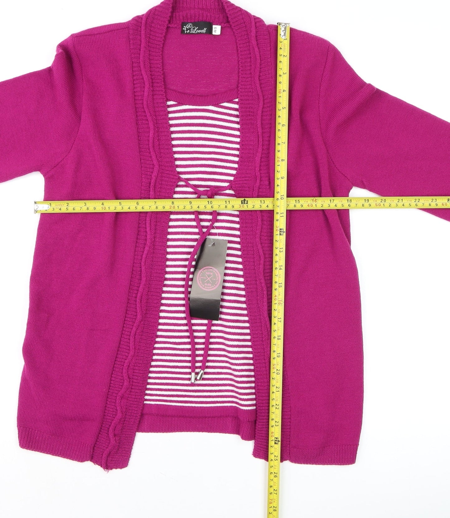 Lovell Womens Pink Striped Knit Cardigan Jumper Size S