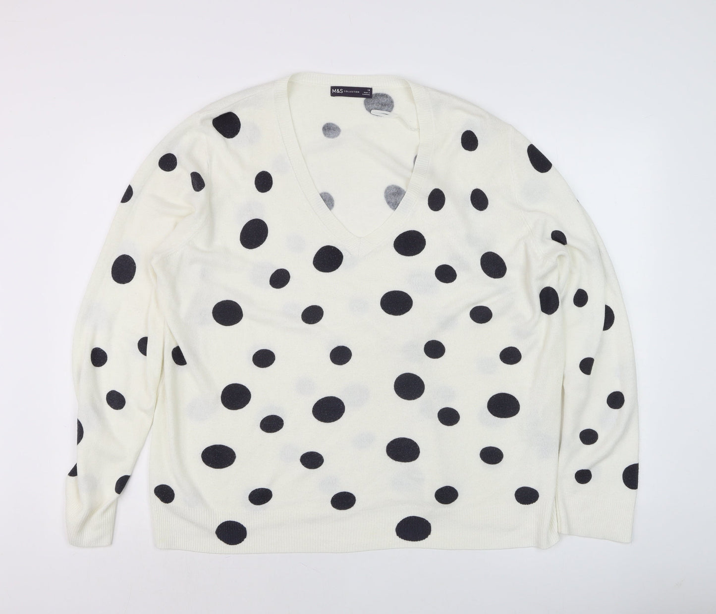 Marks and Spencer Women’s White Polka Dot V-Neck Jumper Size 18