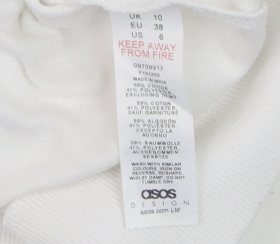 ASOS Design Barbie White 1/4 Zip Sweatshirt Women UK 10 Cotton Blend