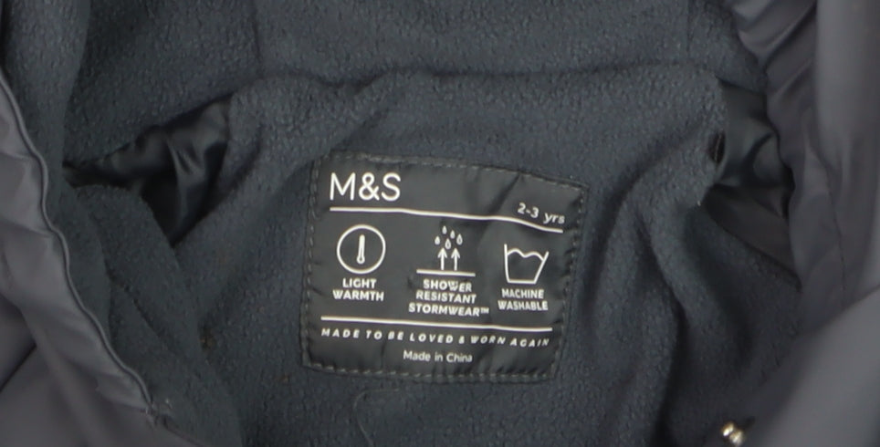 Marks and Spencer Boys Grey Hooded Shower Resistant Snowsuit 2-3 Years